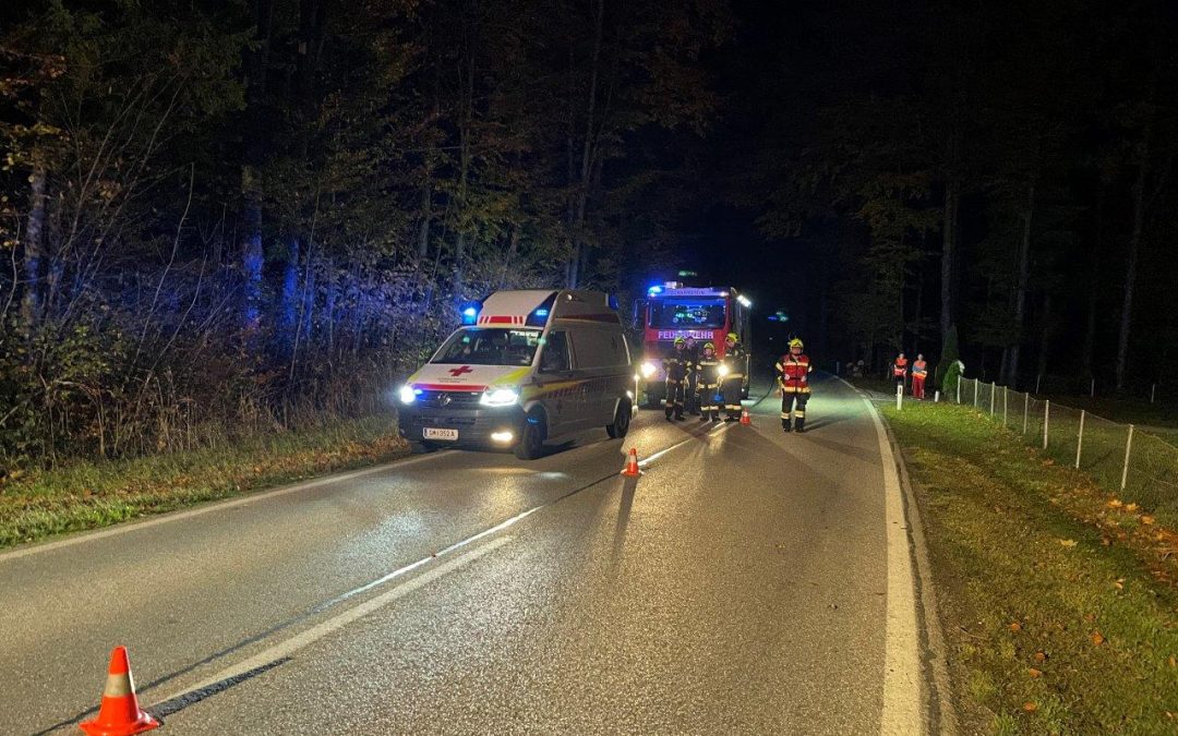 Verkehrsunfall Aufräumungsarbeiten L549 Almseelandesstraße